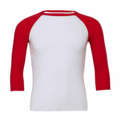 Bella Canvas Uniszex 3/4-es ujjú póló Bella Canvas Unisex 3/4 Sleeve Baseball T-Shirt L, Fehér/Piros