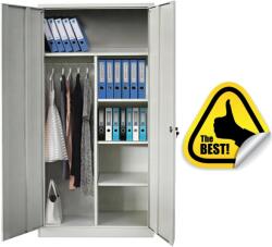+Plus Mobilier Vestiar metalic Premium Asamblat 2 compartimente, 4 polite, spatiu haine cu bara, 900x400x1800 mm (LxlxH), 60 kg/polita, PLUS gri 2 4 60 kg 900x400x1800 Vestiar metalic compartimentat (curat/murdar) O