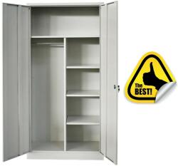 +Plus Mobilier Vestiar metalic Premium 2 compartimente, 4 polite, spatiu haine cu bara, 900x400x1800 mm (LxlxH), 60 kg/polita, Neasamblat, PLUS gri Dulap metalic 2 4 60 kg 900x400x1800 Otel (61003965)
