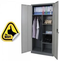 +Plus Mobilier Vestiar metalic 2 compartimente Premium 4 polite, spatiu haine bara si picioare, 900x400x1920 mm (LxlxH), Neasamblat gri 2 4 60 kg Vestiar metalic compartimentat (curat/murdar) Otel 900x400x1920 (6100