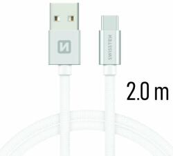 SWISSTEN Adatkábel Swissten textil USB-C konnektorral és gyorstöltés támogatással 2 m, ezüst (71521303)