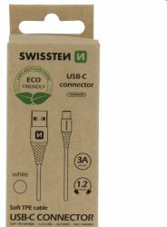 SWISSTEN Data kábel Textile USB / USB-C 1.2 m, fehér, eco csomagolás (71503301ECO)
