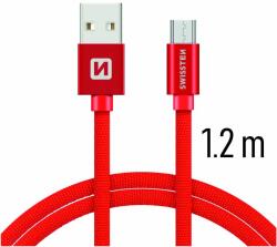 SWISSTEN textil adatkábel Micro-USB konnektorral gyorstöltéssel, piros (71522206)