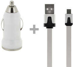 4-OK autós töltő + Adatkábel USB, 1 AMP, fehér (PDFCMB)