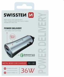 SWISSTEN Autós töltő Swissten Power Delivery USB-C + Qualcomm 3.0 támogatással, 36W, matt ezüst (20111640)