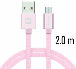 SWISSTEN Adatkábel Swissten textilMicro-USB konnektorral és gyorstöltés támogatással 2 m, arany-rózsaszín (71522305)
