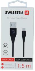 SWISSTEN Adatkábel Swissten USB / USB-C 1, 5 M és szupergyors töltés támogatással 5A, fekete (71504430)