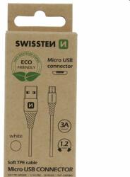 SWISSTEN Data kábel Textile USB / Micro USB 1.2 m, fehér, eco csomagolás (71504300ECO)