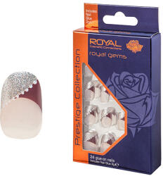 Royal Set 24 Unghii False ROYAL Prestige Collection, Glue-On Nail Tips, Royal Gems, Adeziv Inclus