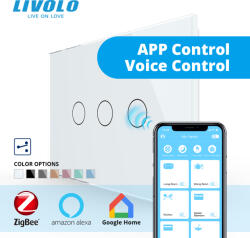 Livolo Intrerupator tactil Livolo triplu cap scara cruce protocol ZIGBEE standard italian serie noua (VL-FC3SZ-3G-P903-3W)