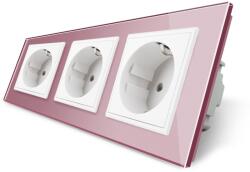 LIVOLO Priza tripla Livolo cu rama din sticla - culoare roz