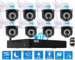  8 Kamerás Kültéri Wifi forgatható megfigyelő rendszer 3MP, 8 csatornás ONVIF NVR, színes éjszakai látás, H. 265+