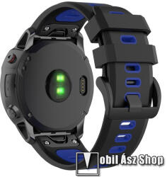  Okosóra szíj - szilikon - FEKETE / SÖTÉTKÉK - 110mm + 82mm hosszú, 20mm széles QUICKFIT - Garmin Fenix 7S / 6S / 6S Pro / 5S / 5S Plus / 5S Plus Sapphire