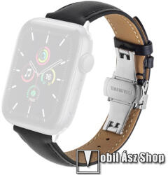 QIALINO valódi bőr okosóra szíj - speciális pillangó csatos - FEKETE - Apple Watch Series 1/2/3 38mm / 4/5/6/SE 40mm / 7/8/9 41mm / 10 42mm