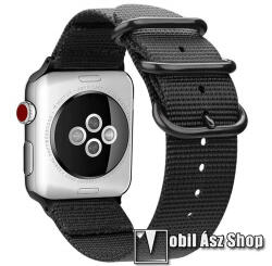 Okosóra szíj - szövet - FEKETE - 75mm + 125mm hosszú - Apple Watch Series 1/2/3 42mm / 4/5/6/SE 44mm / 7/8 45mm / 10 46mm / Ultra / Ultra 2 49mm