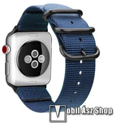  Okosóra szíj - szövet - KÉK - 75mm + 125mm hosszú - Apple Watch Series 1/2/3 42mm / 4/5/6/SE 44mm / 7/8 45mm / 10 46mm / Ultra / Ultra 2 49mm