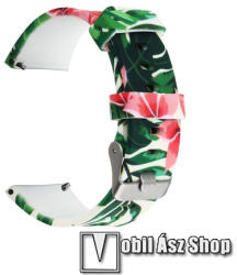  Okosóra szíj - szilikon - LEVÉL / VIRÁG MINTÁS - 110mm + 70mm hosszú, 22mm széles - SAMSUNG Galaxy Watch 46mm / Watch GT2 46mm / Watch GT 2e / Galaxy Watch3 45mm / Honor MagicWatch 2 46mm