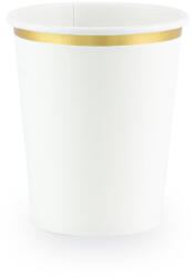 PartyDeco Party pohár, fehér, arany szegéllyel, 6db/cs, 260 ml