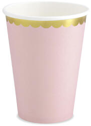 PartyDeco Party pohár, rózsaszín, arany szegéllyel, 220ml, 6db/cs