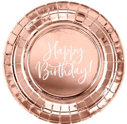 PartyDeco S. r. o Papír tányér, HB felirattal, rose gold, 18cm, 6 db/csomag