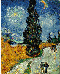 Ipicasso Set pictura pe numere, cu sasiu, Drum cu Chiparosi - Van Gogh, 40x50 cm (PC4050101)