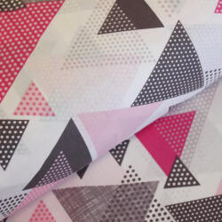 Decotex Style Ranforce alb cu triunghiuri roz si gri