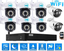  8 Kültéri MIX Wifi 6 forgatható és 2 fix 3MP megfigyelő kamera rendszer, 8 csatornás ONVIF NVR, színes éjszakai látás, H. 265+