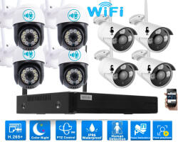  8 Kültéri MIX Wifi 4 forgatható és 4 fix 3MP megfigyelő kamera rendszer, 8 csatornás ONVIF NVR, színes éjszakai látás, H. 265+