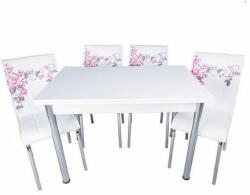 Seloo Set masa extensibila Alba cu 6 scaune Pedli trandafiri lila