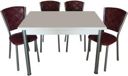 Seloo Set masa extensibila 110 x 70 alba cu 6 scaune Efes bordo