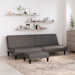 vidaXL Canapea extensibilă 2 locuri şi taburet, gri, piele ecologică (3081878) Canapea