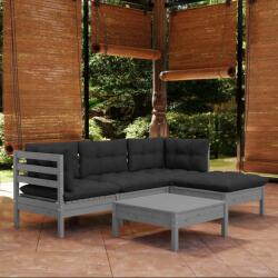 vidaXL Set mobilier de grădină cu perne, 5 piese, gri, lemn de pin (3096354) - vidaxl