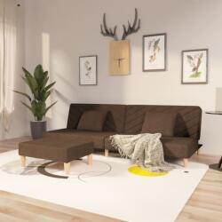 vidaXL Canapea extensibilă 2 locuri, 2 perne și taburet, maro, textil (3081811) Canapea
