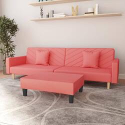 vidaXL Canapea extensibilă 2 locuri, 2 perne&taburet, roz, catifea (3081847) Canapea