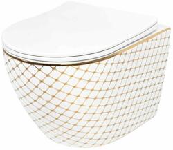 Rea Set vas wc suspendat Rea Carlos Flat Diamond alb - auriu cu capac softclose (5902557367016)