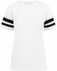 Build Your Brand Női sportos hálós póló csíkos ujjakkal - Fehér / fekete | XL (BY033-1000036017)