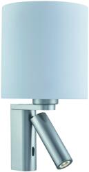 Searchlight 0991SS 1LT WALL LIGHT & CYLINDER ARM LED READING LIGHT, SATIN SILVER, WHITE GLASS SHADE