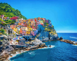Fa alapú Cinque Terre festés számok alapján kreatív készlet 40x50