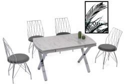 BYS Vega bővíthető étkezőasztal fehér marmo MDF lappal és ezüst fém lábakkal 79x132 cm