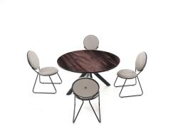 BYS Inci bővíthető üveg étkezőasztal fa hatású üveglappal és fekete fém lábakkal 85x140 cm