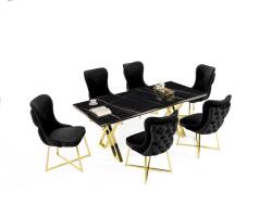 BYS Luna Elit étkezőasztal fekete royal MDF lappal és arany fém lábakkal 92x160 cm
