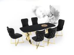 BYS Luna Soft étkezőasztal lakk fekete MDF lappal és ezüst fém lábakkal 92x180 cm