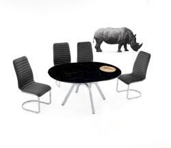 BYS Tuna bővíthető kőr étkezőasztal fekete royal MDF lappal és ezüst fém lábakkal 120x120 cm