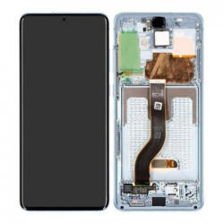 Samsung G985, G986 Galaxy S20+, S20 Plus Előlap keret+LCD Kijelző+Érintőüveg, Kék, Cloud Blue (GH82-22134D, GH82-22145D) Service Pack