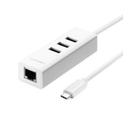 UGREEN 20792 Type-C-ről USB 2.0x3+Ethernet Ports Hub, fehér (30cm)
