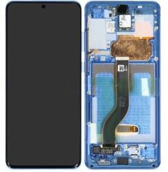 Samsung G985, G986 Galaxy S20+, S20 Plus Előlap keret+LCD Kijelző+Érintőüveg (GH82-22134H) Kék, Aura Blue Service Pack