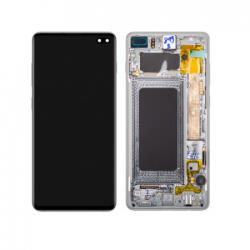 Samsung G975 Galaxy S10+, S10 Plus Előlap Keret+LCD Kijelző+Érintőüveg, Fehér, Prism White (GH82-18849B, GH82-18834B) Service Pack
