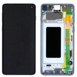 Samsung G973 Galaxy S10 előlap keret+lcd kijelző+érintőüveg (GH82-18850C, GH82-18835C) Kék, Prism Blue service pack