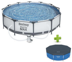 Bestway Steel Pro Max MAUI Superior Fémvázas kerti medence vízforgatóval és védőtakaróval, szürke, 305 x 76 cm