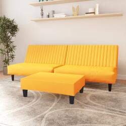 vidaXL Canapea extensibilă cu taburet, 2 locuri, galben, catifea (3081861) Canapea